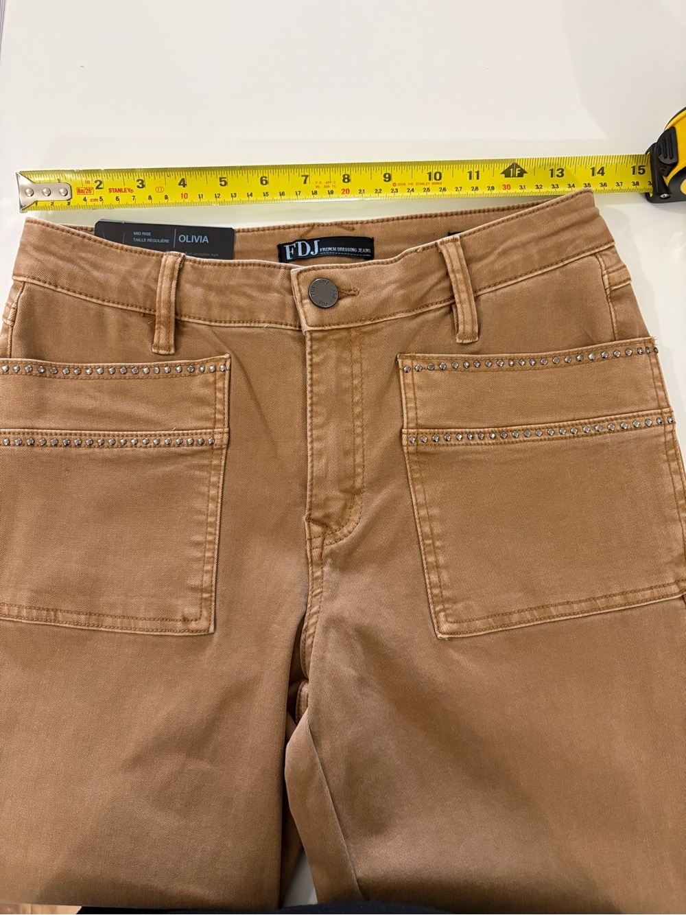 FDJ Olivia Slim Ankle Pants Camel Utility Stud Detail Size 6 NWT - Picture 6 of 11